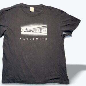 Paul Smith Mens Graphic T-Shirt Black Bridge Print Cotton Crew Neck Mens Large